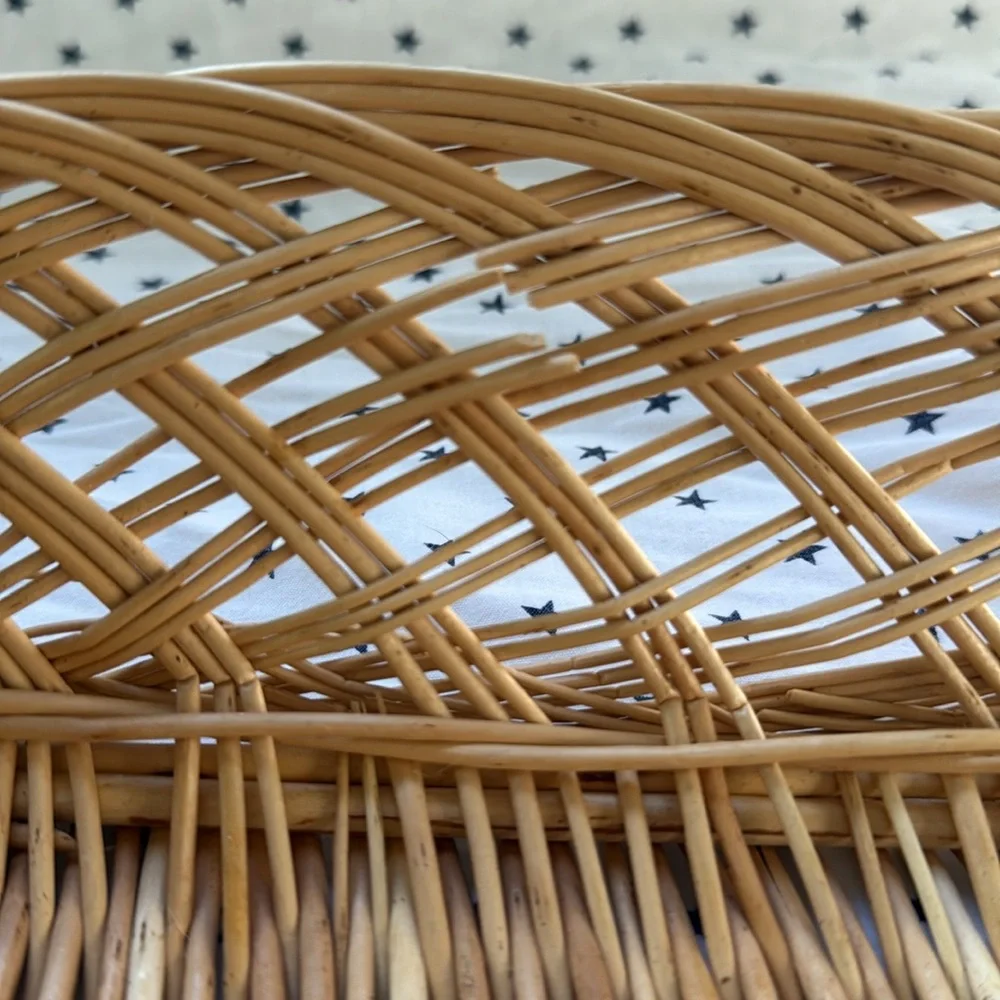 Vintage Wicker Set of 2 Woven Rectangular Baskets / Bread / Fruit Tray Light Tan